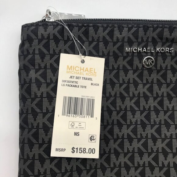 Michael Kors Black Signature Monogram Logo Jet Set Travel Pouch - Picture 10 of 11